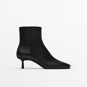 Massimo Dutti Leather Black Ankle Boots with Gold Tip